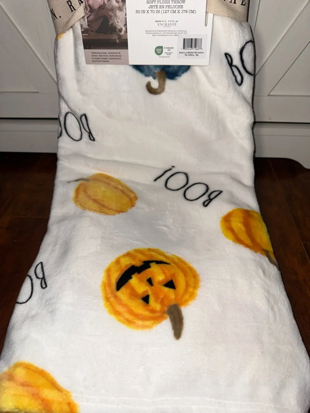 Rae Dunn Jack O Lantern Pumpkin ‘BOO’ Plush Throw Blanket